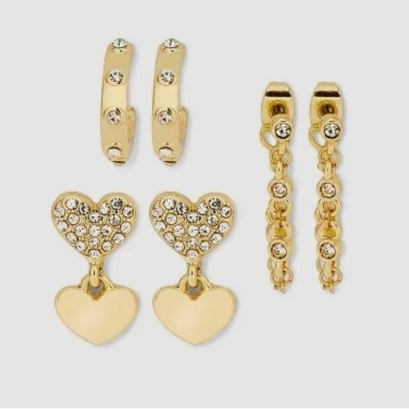 BaubleBar Jewelry - NWT SUGARFIX by BaubleBar Gold Earring Set – Sparkling Hearts & Huggies